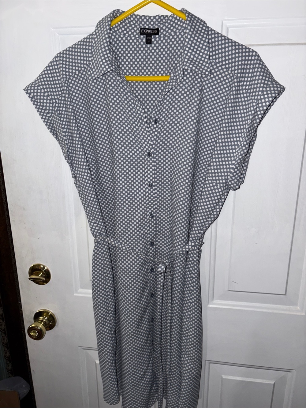 Express Gray Polka Dot Midi Shirt Dress